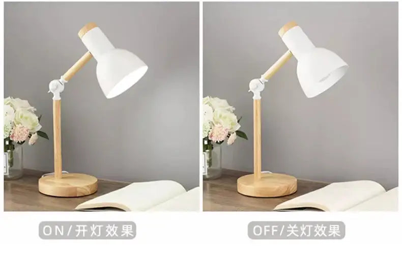DecorBites™ Creative Nordic Table Lamp Wooden Art LED Turn Head Simple Bedside Desk Light/Eye Protection