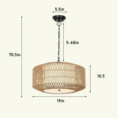 DecorBites™ Chinese Style Outdoor Rattan Weaving Pendant Lights for Courtyard and Garden