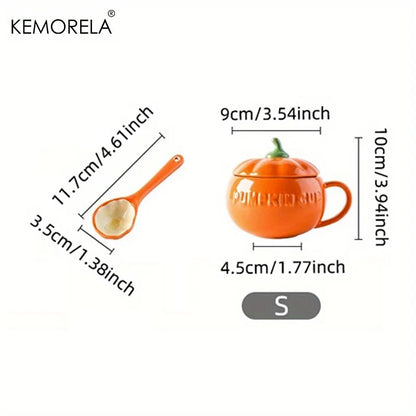 DecorBites™ Halloween Pumpkin Shaped Ceramic Cup with Spoon | Kawaii Soup Mug