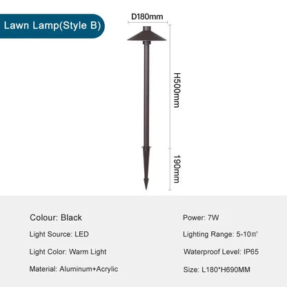 Foco LED para césped DecorBites™: Foco de aluminio impermeable para exteriores, ideal para patios, jardines, parques y senderos.