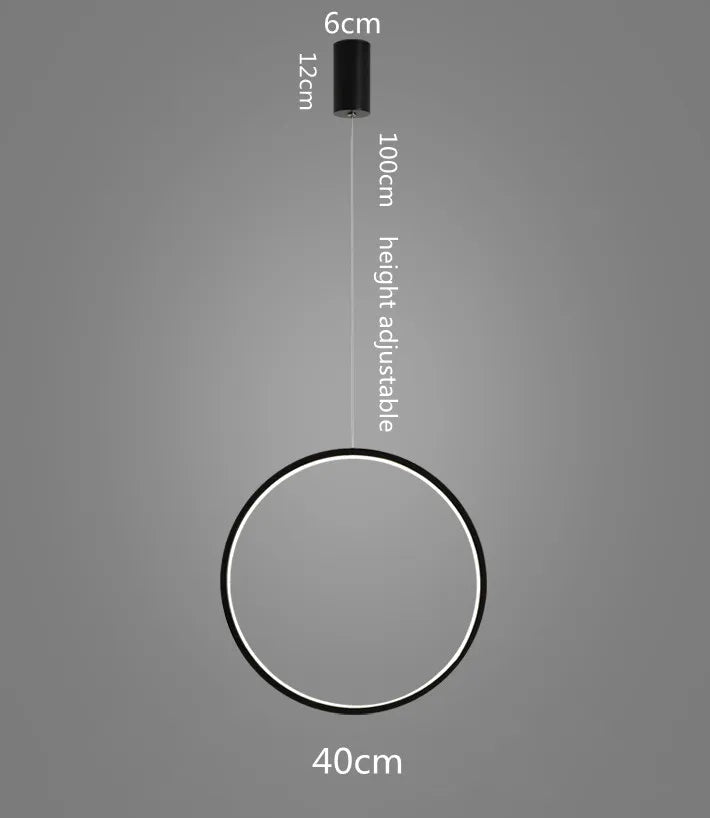 DecorBites™ LED Ring Chandelier: Minimalist Black Circle Pendant Light for Living Room Lighting