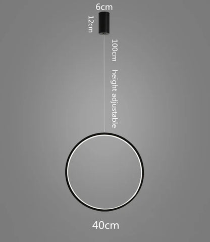 DecorBites™ LED Ring Chandelier: Minimalist Black Circle Pendant Light for Living Room Lighting