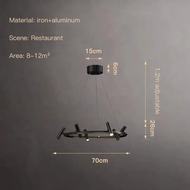 DecorBites™ Black LED Spot Chandelier: Modern Minimalist Rotatable Hanging Lamp for Home Decor