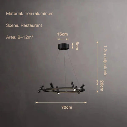 DecorBites™ Black LED Spot Chandelier: Modern Minimalist Rotatable Hanging Lamp for Home Decor