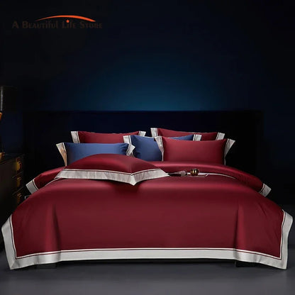 Decobites Luxury Solid Color Hotel Style Bedding Set in Burgundy Red