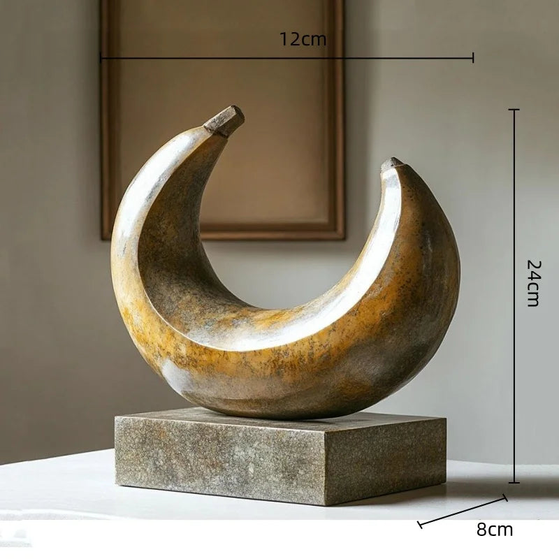 DecorBites™ Golden Ring Abstract Resin Figurines, Home Decor, Geometric Design