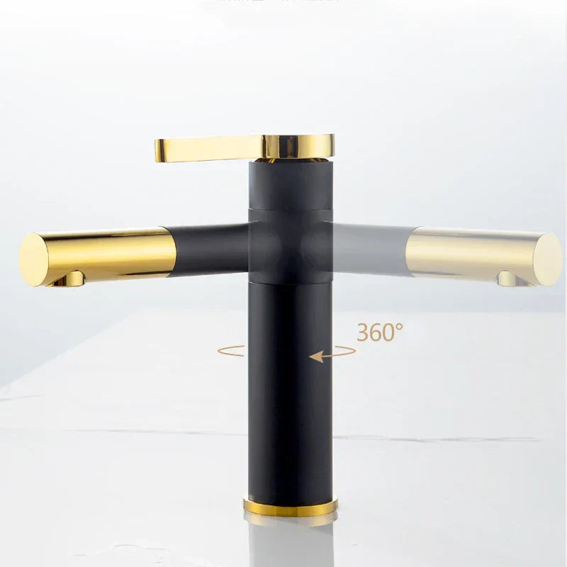 DecorBites™ Black Brass Bathroom Sink Faucet Deck Mounted Vessel Mixer Water Tap