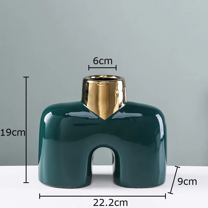 DecorBites™ Gold Geometry Ceramic Vase Desk Decoration Modern Floral Room Decor Vase