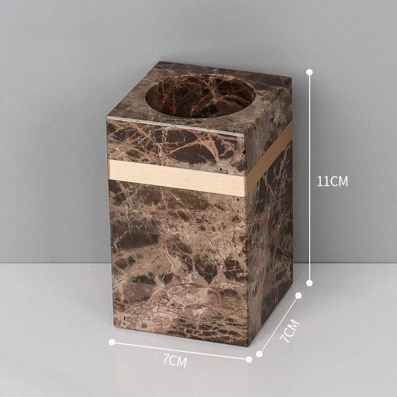 DecorBites™ Emperador Dark Marble Bathroom Set: Toothbrush Holder, Soap Dispenser, Luxury Accessories