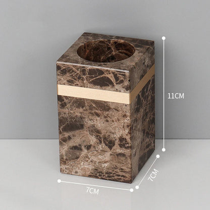 DecorBites™ Emperador Dark Marble Bathroom Set: Toothbrush Holder, Soap Dispenser, Luxury Accessories