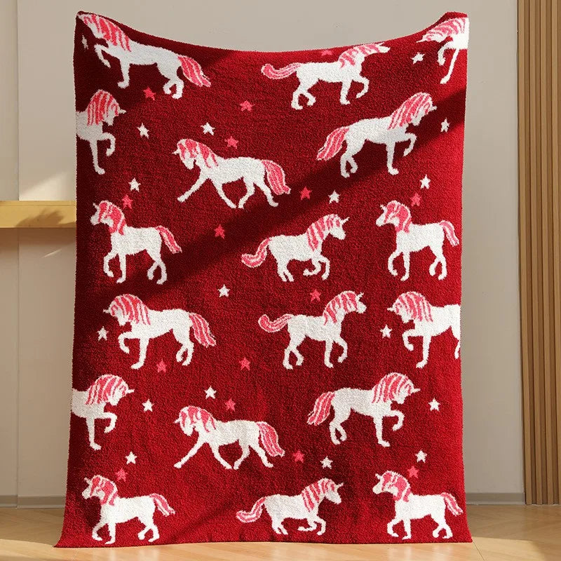 DecorBites™ Class-A Half Fleece Red Unicorn Blanket - Warm, Cozy, All-Season Quilt