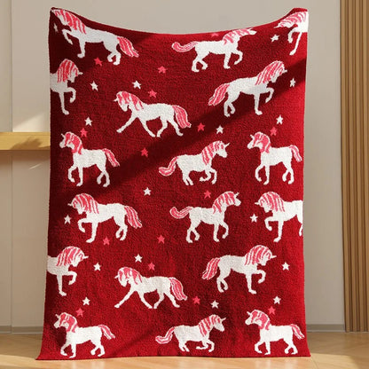 DecorBites™ Class-A Half Fleece Red Unicorn Blanket - Warm, Cozy, All-Season Quilt