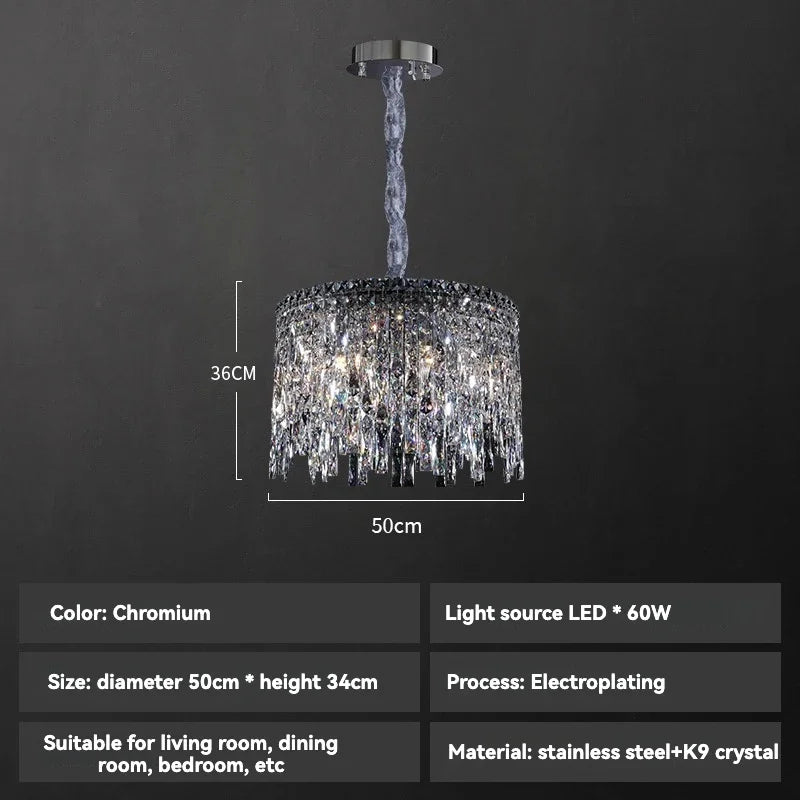 DecorBites™ Chrome Chandelier: Designer Luxury K9 Crystal Lighting Fixture for Dining Room, Hotel, and Bar