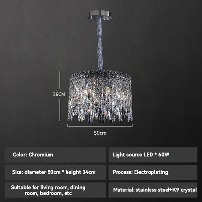 DecorBites™ Chrome Chandelier: Designer Luxury K9 Crystal Lighting Fixture for Dining Room, Hotel, and Bar