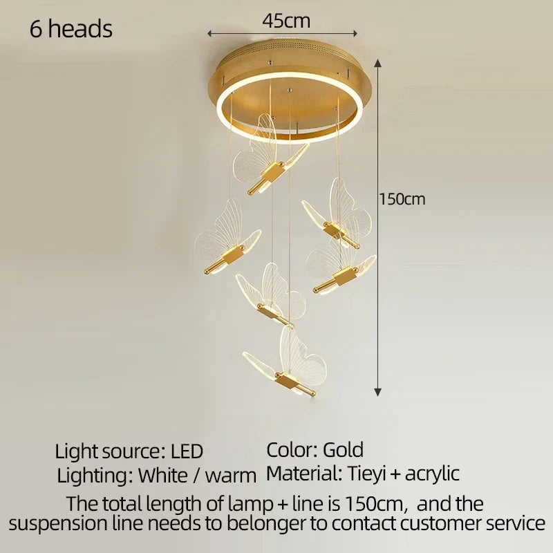 Acrylic Butterfly LED Chandelier 9-Head Staircase