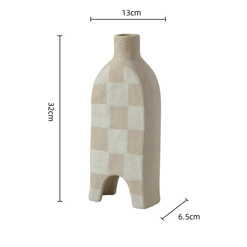 DecorBites™ Geometric Check Ceramic Vase for Stylish Flower Arrangements
