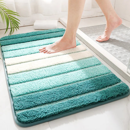 Decobites Stripe Thicken Bath Rug: Large Absorbent Quick-drying Entry Flocked Carpet