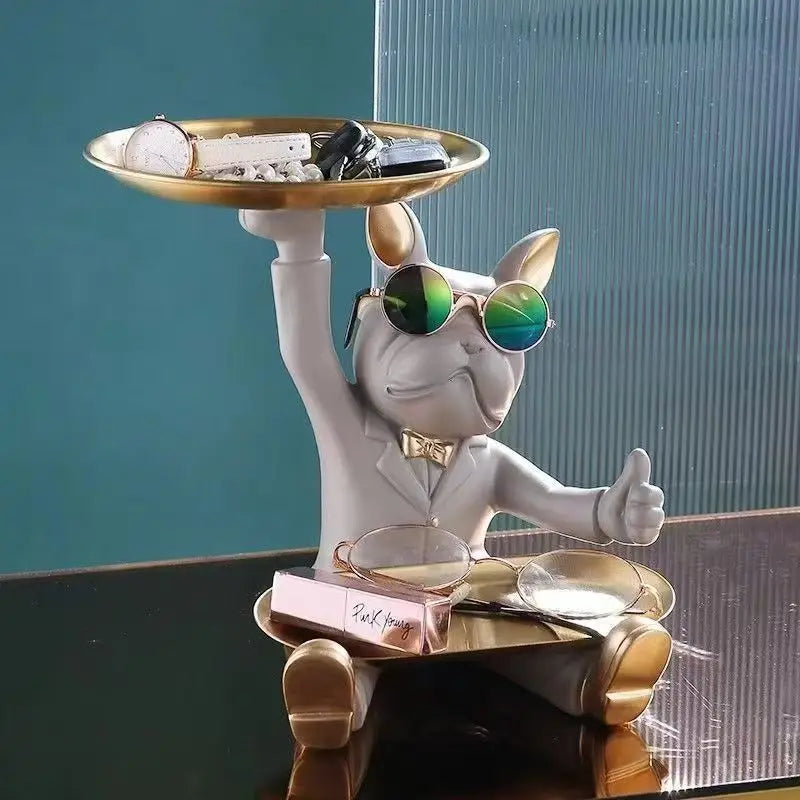 تمثال صينية على شكل بلدغ فرنسي من DecorBites™: ديكور تخزين أنيق للبلدغ للمنزل والمكتب العصري.