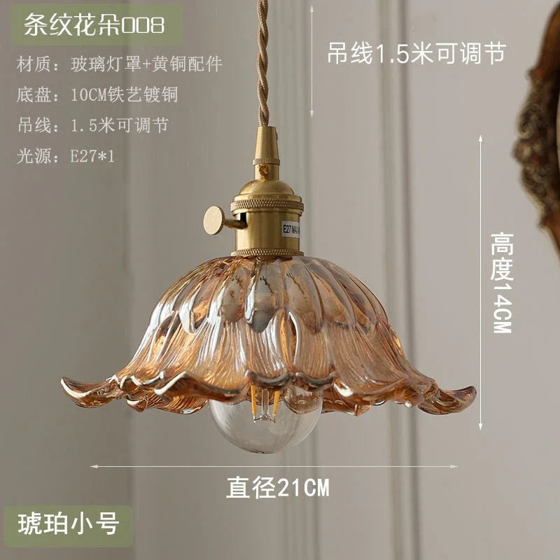 Nordic Flower Glass Pendant Light in Green or Champagne