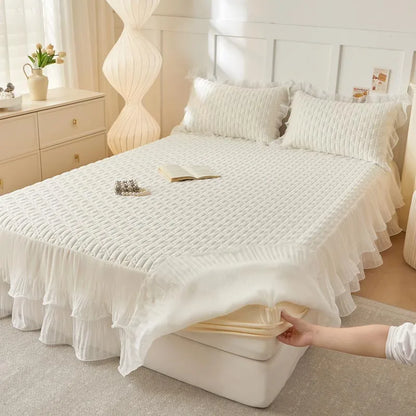 Decobites Lace Ruffles Cooling Bed Skirt Set with Pillowcases