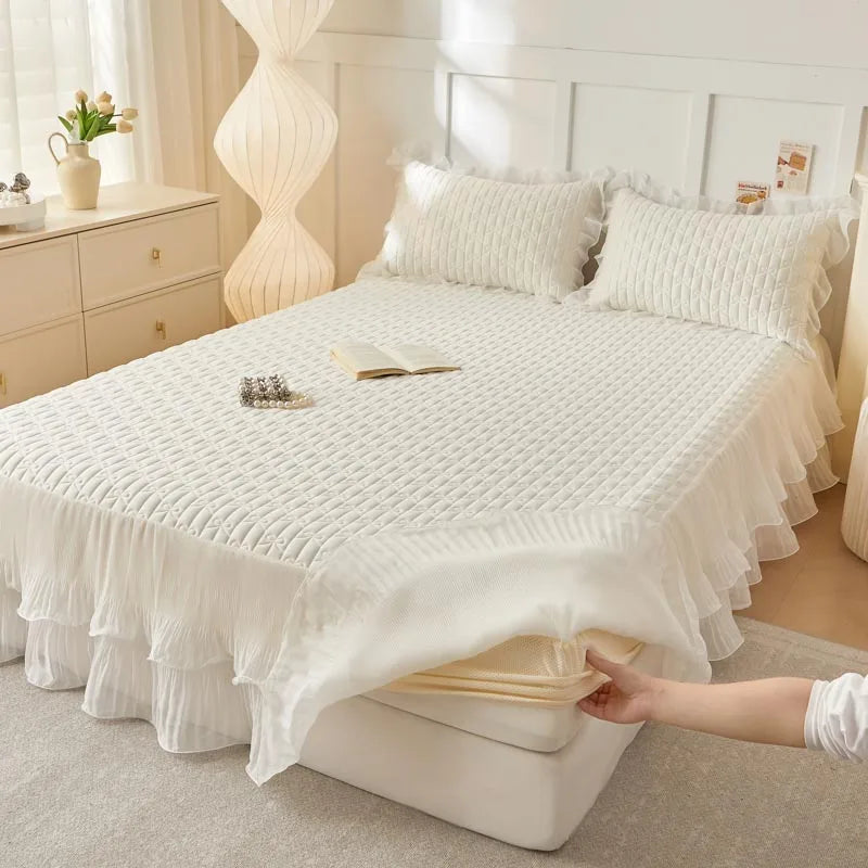 DecorBites™ Lace Ruffles Cooling Bed Skirt Set with Pillowcases