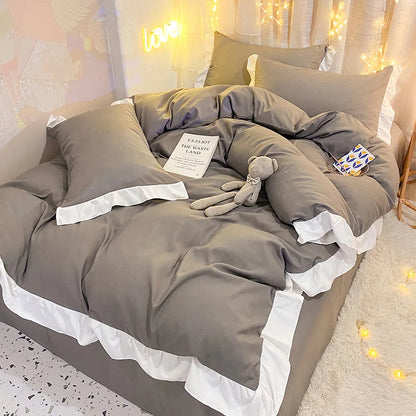 DecorBites™ Cotton Ruffle Edge Duvet Cover Set - Soft, Thick, Solid Color