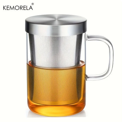 DecorBites™ 477ML Glass Tea Infuser Mug | Borosilicate Glass with Stainless Steel Infuser