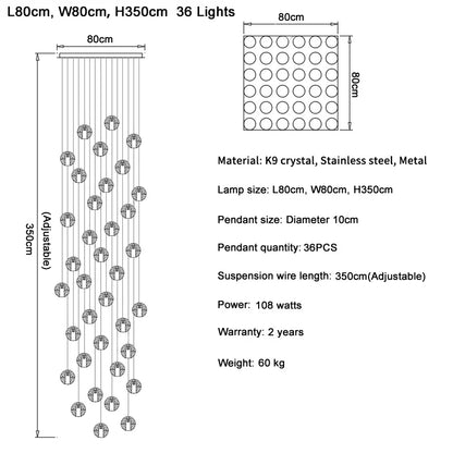 Lámpara colgante LED tipo araña DecorBites™ con forma de bola de cristal para sala de estar, cocina, escalera y salón.