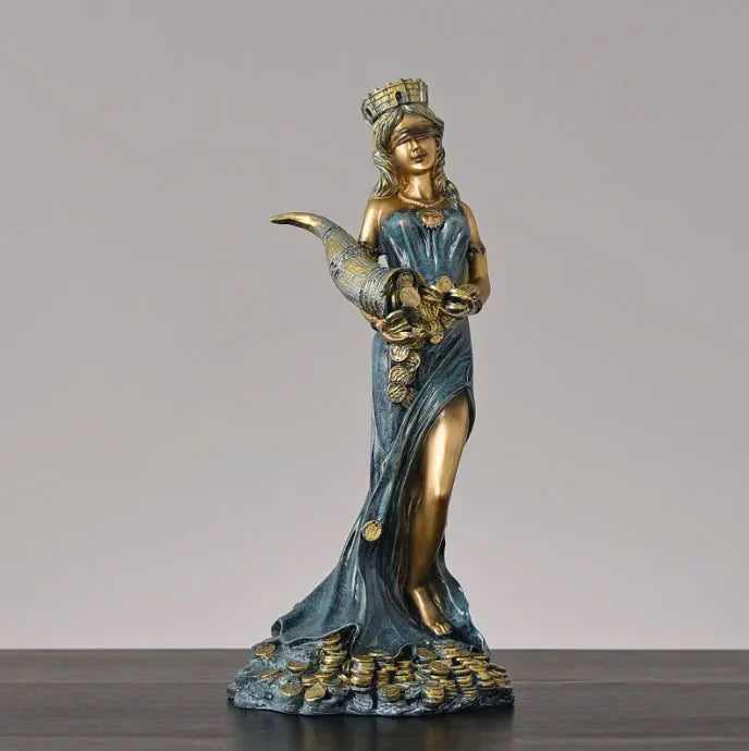 DecorBites™ Greek Wealth Goddess Fortuna Figurine Plouto Fortune Sculpture Decor Gift