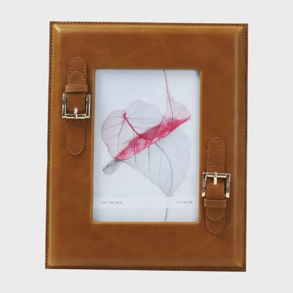 DecorBites™ Brown Weave Leather Photo Frame | Minimalist Desk Decoration | Aesthetic Room Decor