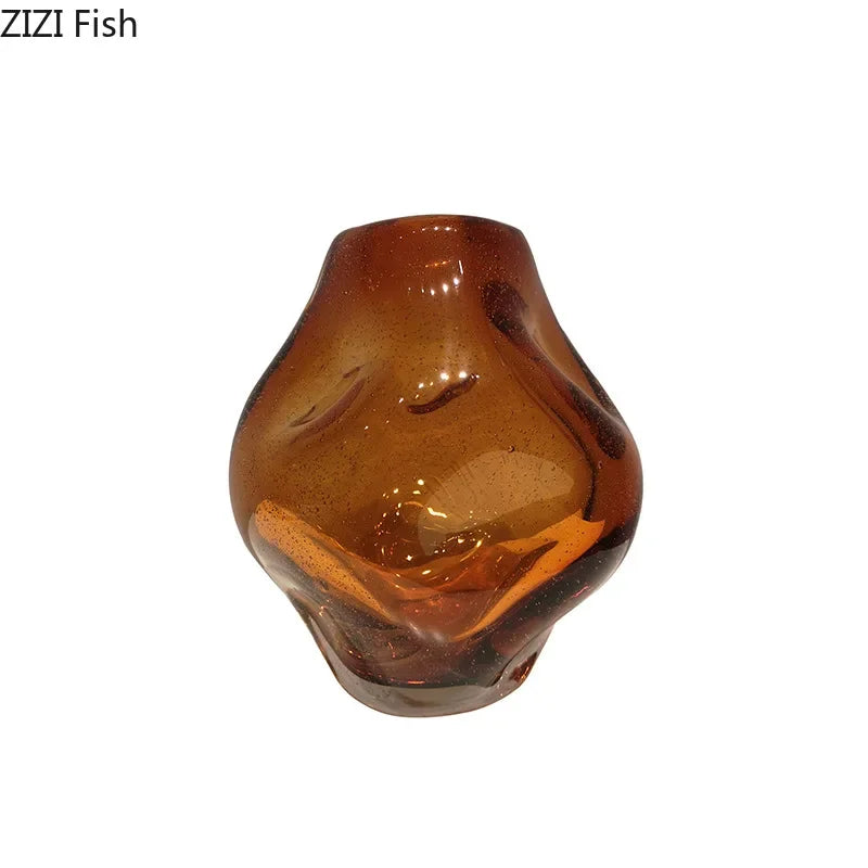 DecorBites™ Amber Glass Vase & Artificial Flower Desk Decoration for Room Aesthetic