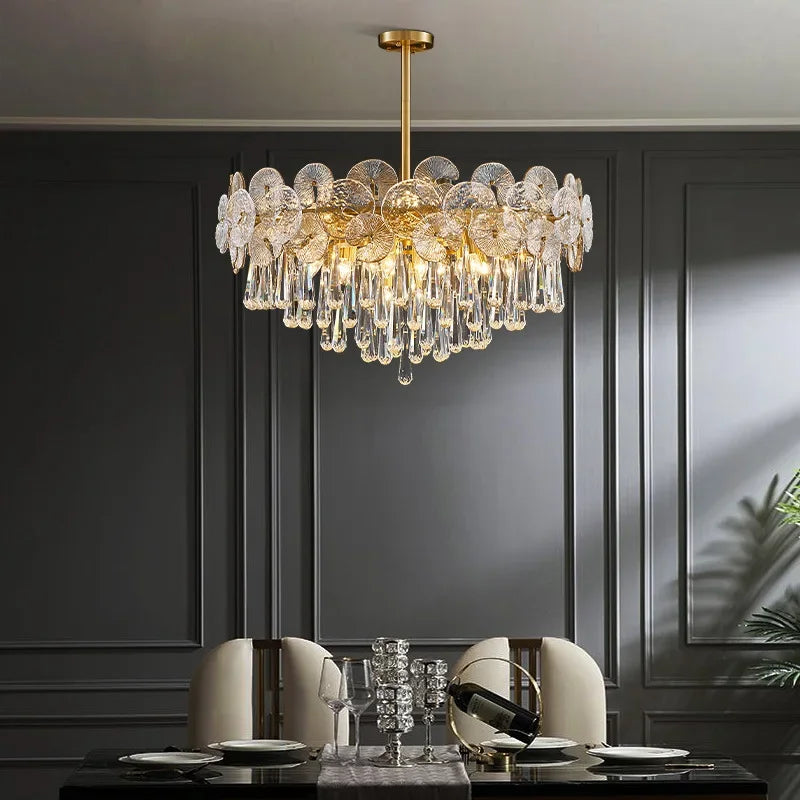 DecorBites™ Crystal Chandelier: Modern Glass Pendant Lights for Living Room Dining Bedroom
