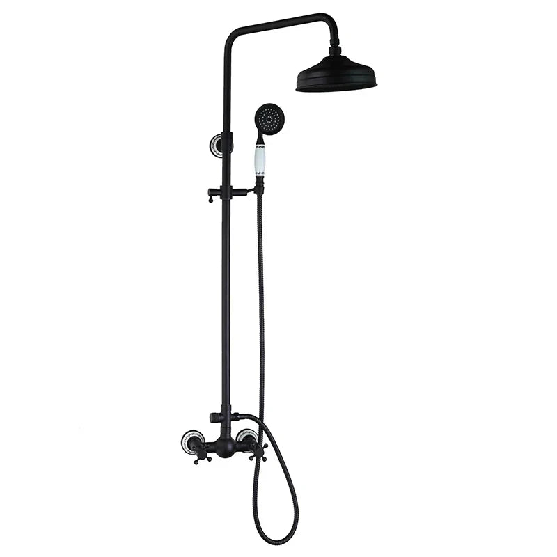 DecorBites™ 8 Inch Matte Black Shower Faucet Set with Hand Spray and Rainfall Head