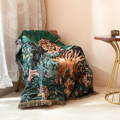 DecorBites™ 3D Print Tiger Linen Blanket: Soft Warm Throw & Tapestry