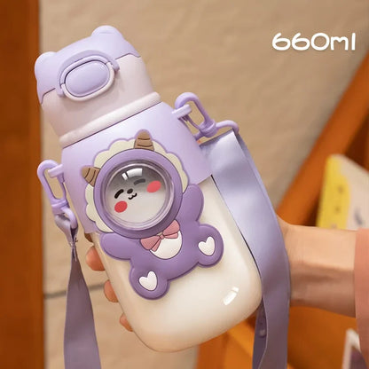 DecorBites™ Kids Cute Cartoon Water Cup with Portable Strap - BPA-Free Student Sippy Cup