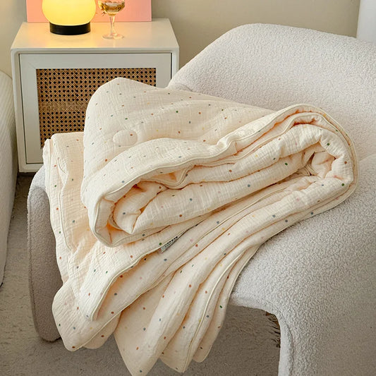 Juego de edredón fino con estampado floral de lunares de colores DecorBites™ con fundas de almohada