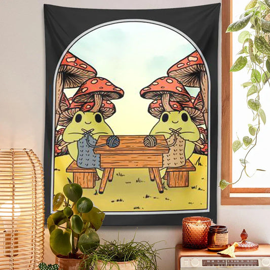 Frog Mushroom Tapestry Wall Hanging for Boho Decor by Decobites