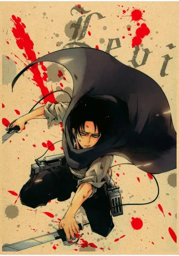 Póster vintage de anime japonés de Ataque a los Titanes