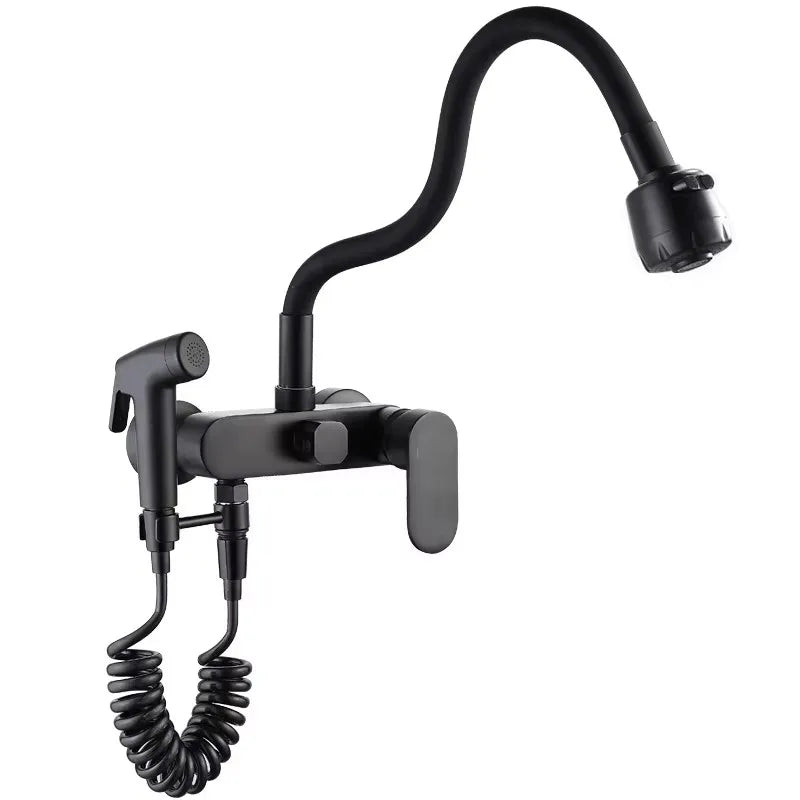 Black Wall-Mounted Kitchen Faucet