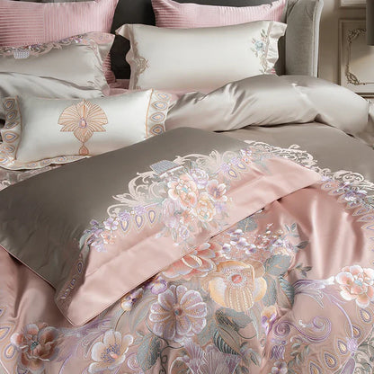 Decobites European Palace Style Flowers Embroidery Bedding Set - Duvet Cover, Sheet, Pillowcase