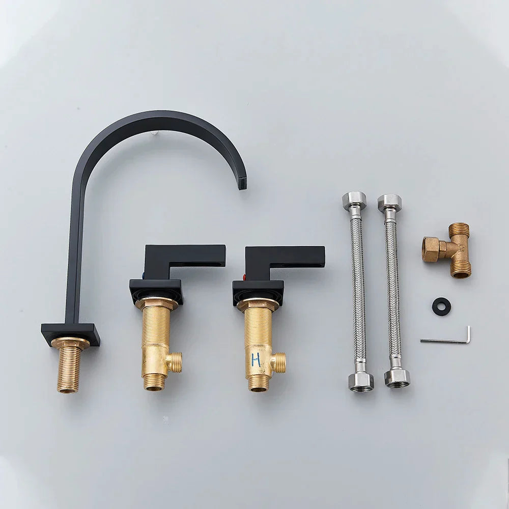 DecorBites™ Crystal Handle Gold Bathroom Basin Faucet Three Hole Mixer for Bathtub