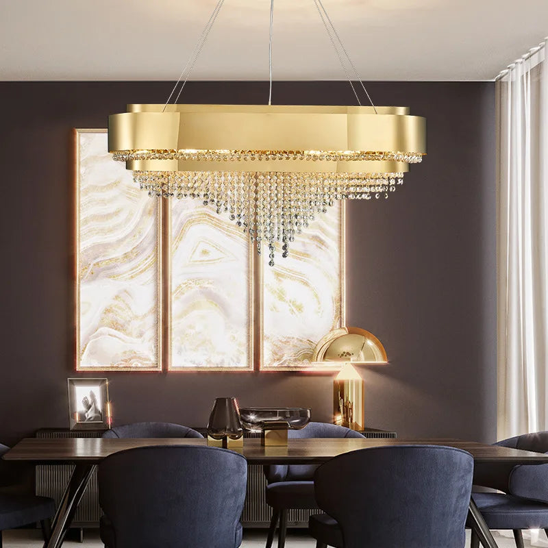DecorBites™ Golden Crystal Chandelier for Luxury Living & Dining Rooms