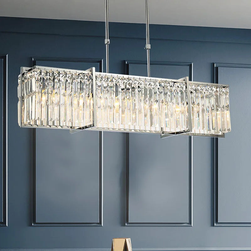 DecorBites™ Crystal Chandelier: Modern Rectangular Lighting for Living Room, Dining Room, Bar