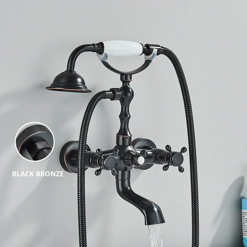 DecorBites™ Golden Black Bathtub Faucet with Hand Shower and Rotate Spout
