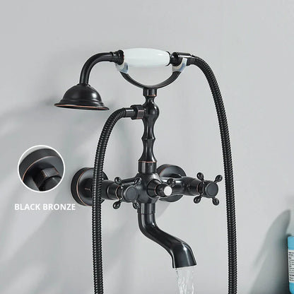 DecorBites™ Golden Black Bathtub Faucet with Hand Shower and Rotate Spout
