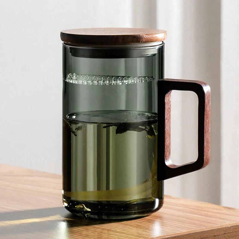 Juego de Tazas de Té de Vidrio Decorbites™ con Asa de Madera y Filtro Lunar