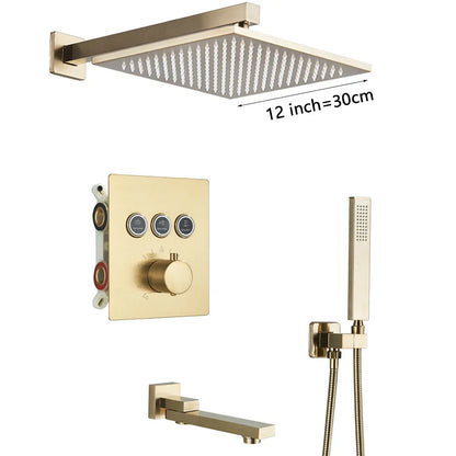 DecorBites™ Gold Thermostatic Rainfall Shower Faucet Mixer Set for Bathroom with Ceiling Wall Mount