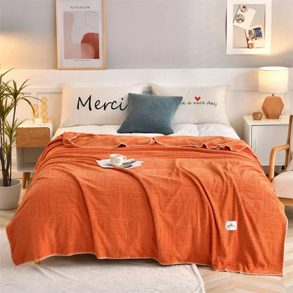 Decobites Orange Solid 3D Soft Print Flannel Coral Fleece Double-side Blanket