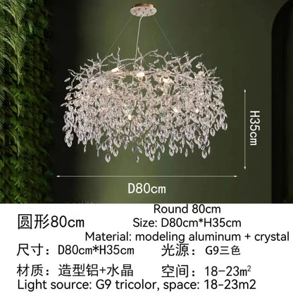 DecorBites™ Golden Crystal Tree Ceiling Chandelier, Luxury Aluminum Art Fixture