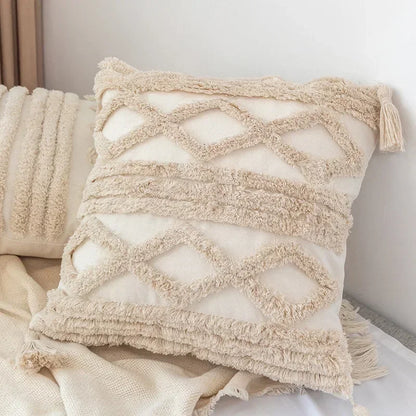 غطاء وسادة DecorBites™‎ بتصميم هندسي مزخرف بشراشيب - غطاء وسادة مصنوع يدويًا بتصميم بوهو شيك